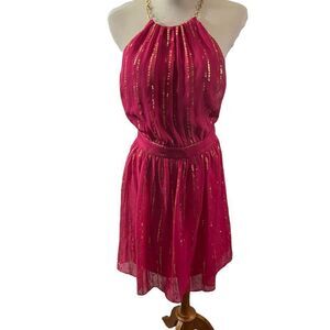 Milly of New York Pink Gold Silk Halter Mini Dress Size 6